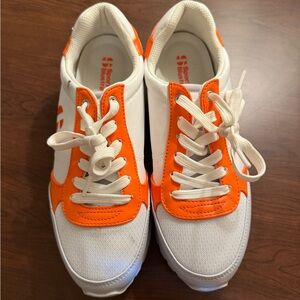 Vibrant White and Orange Low-Top Sneakers